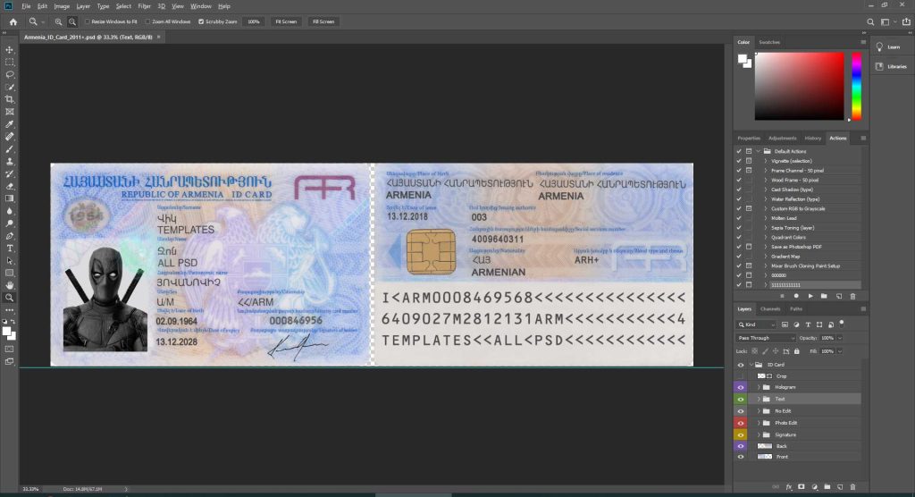 Armenia id card in psd format fake template fully editable high quality