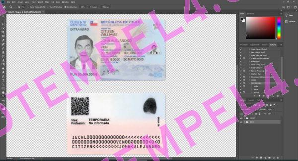Chile id card template psd fake fully editable high quality