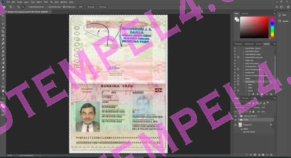 Burkina Faso Passport psd template fake fully editable high quality